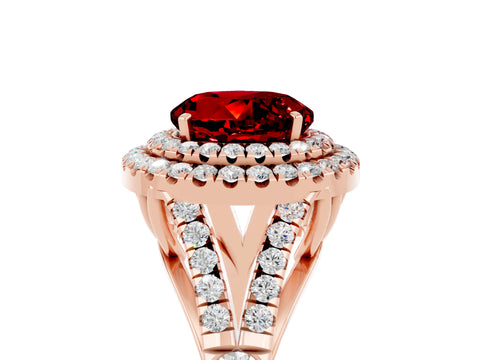 Rose gold Double Halo Round Cut Ruby Pavé Split Shank Ring with Prong Setting_5