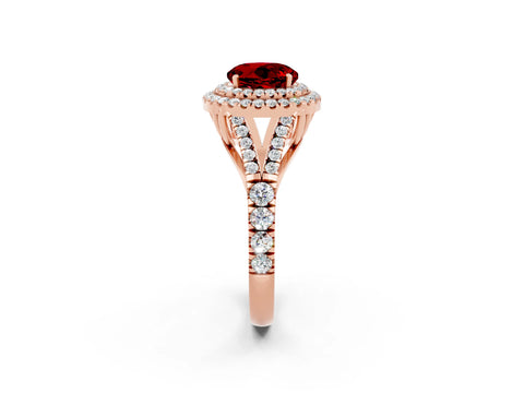 Rose gold Double Halo Round Cut Ruby Split Shank Engagement Ring with Four-Prong Setting_2