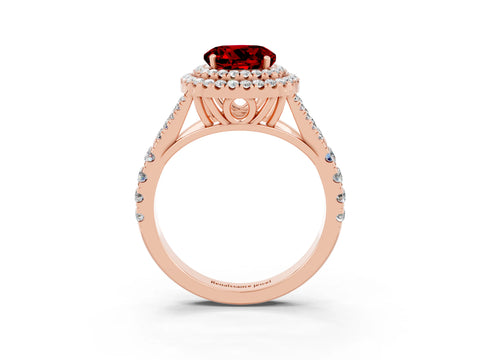 Rose gold Double Halo Round Cut Ruby Split Shank Engagement Ring with Four-Prong Setting_3