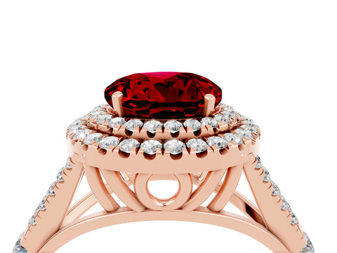 Rose gold Double Halo Round Cut Ruby Split Shank Engagement Ring with Four-Prong Setting_4