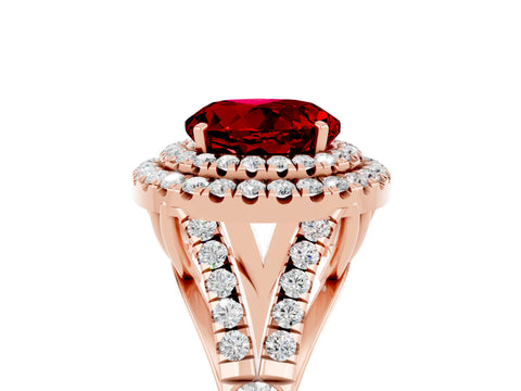 Rose gold Double Halo Round Cut Ruby Split Shank Engagement Ring with Four-Prong Setting_5