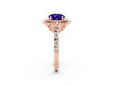 Rose gold Double Halo Round Cut Tanzanite Pavé Band with Four-Prong Setting_2
