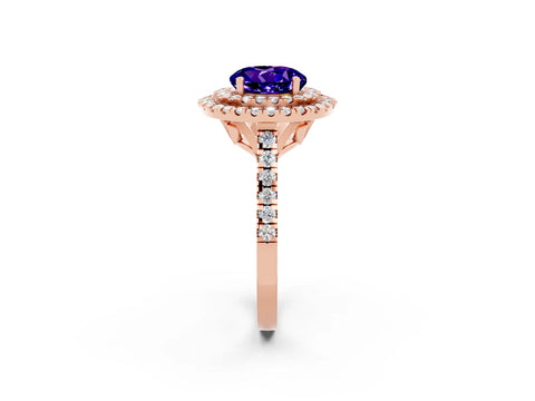 Rose gold Double Halo Round Cut Tanzanite Pavé Band with Four-Prong Setting_2