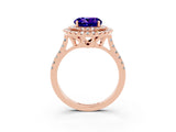 Rose gold Double Halo Round Cut Tanzanite Pavé Band with Four-Prong Setting_3