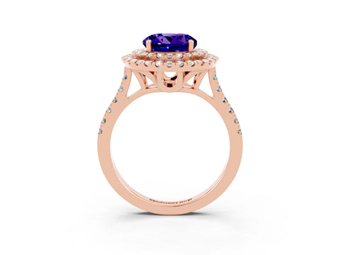 Rose gold Double Halo Round Cut Tanzanite Pavé Band with Four-Prong Setting_3