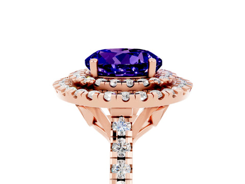 Rose gold Double Halo Round Cut Tanzanite Pavé Band with Four-Prong Setting_5