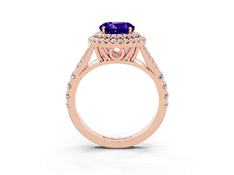 Rose gold Double Halo Round Cut Tanzanite Pavé Split Shank Ring with Prong Setting_3