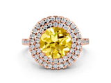 Rose gold Double Halo Round Cut Yellow Sapphire Pavé Band with Four-Prong Setting_24