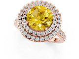 Rose gold Double Halo Round Cut Yellow Sapphire Pavé Band with Four-Prong Setting_25