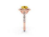 Rose gold Double Halo Round Cut Yellow Sapphire Pavé Band with Four-Prong Setting_26