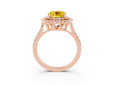 Rose gold Double Halo Round Cut Yellow Sapphire Pavé Band with Four-Prong Setting_27