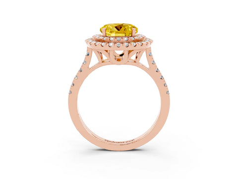 Rose gold Double Halo Round Cut Yellow Sapphire Pavé Band with Four-Prong Setting_27
