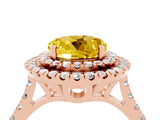 Rose gold Double Halo Round Cut Yellow Sapphire Pavé Band with Four-Prong Setting_28
