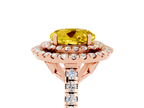 Rose gold Double Halo Round Cut Yellow Sapphire Pavé Band with Four-Prong Setting_29