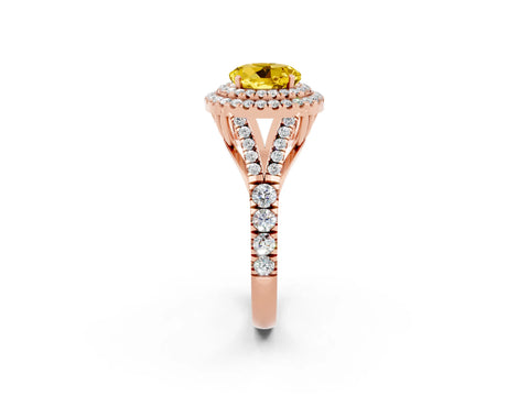 Rose gold Double Halo Round Cut Yellow Sapphire Split Shank Engagement Ring with Four-Prong Setting_2