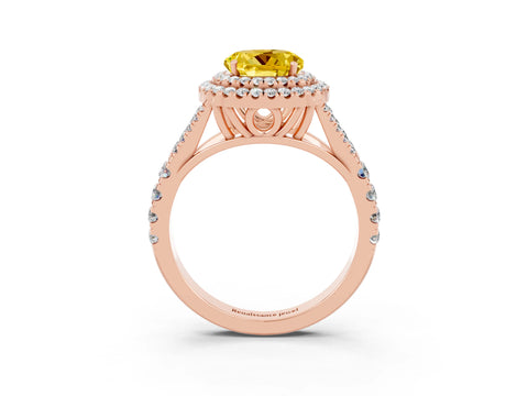 Rose gold Double Halo Round Cut Yellow Sapphire Split Shank Engagement Ring with Four-Prong Setting_3