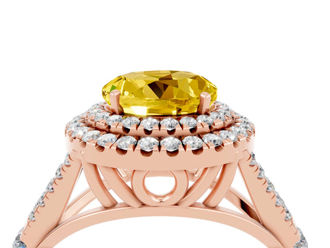 Rose gold Double Halo Round Cut Yellow Sapphire Split Shank Engagement Ring with Four-Prong Setting_4