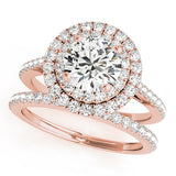Rose gold Double Halo Round Diamond Pavé Band Prong Setting Ring 1