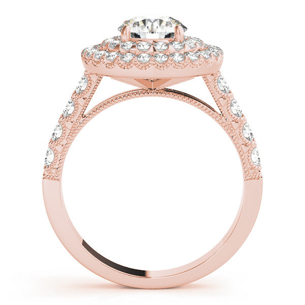 Rose gold Double Halo Round Diamond Pave Band Four-Prong Ring 1