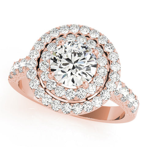 Rose gold Double Halo Round Diamond Pave Band Four-Prong Ring