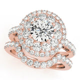 Rose gold Double Halo Round Diamond Pave Split Shank Prong Setting Ring 1