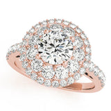 Rose gold Double Halo Round Diamond Pave Split Shank Prong Setting Ring