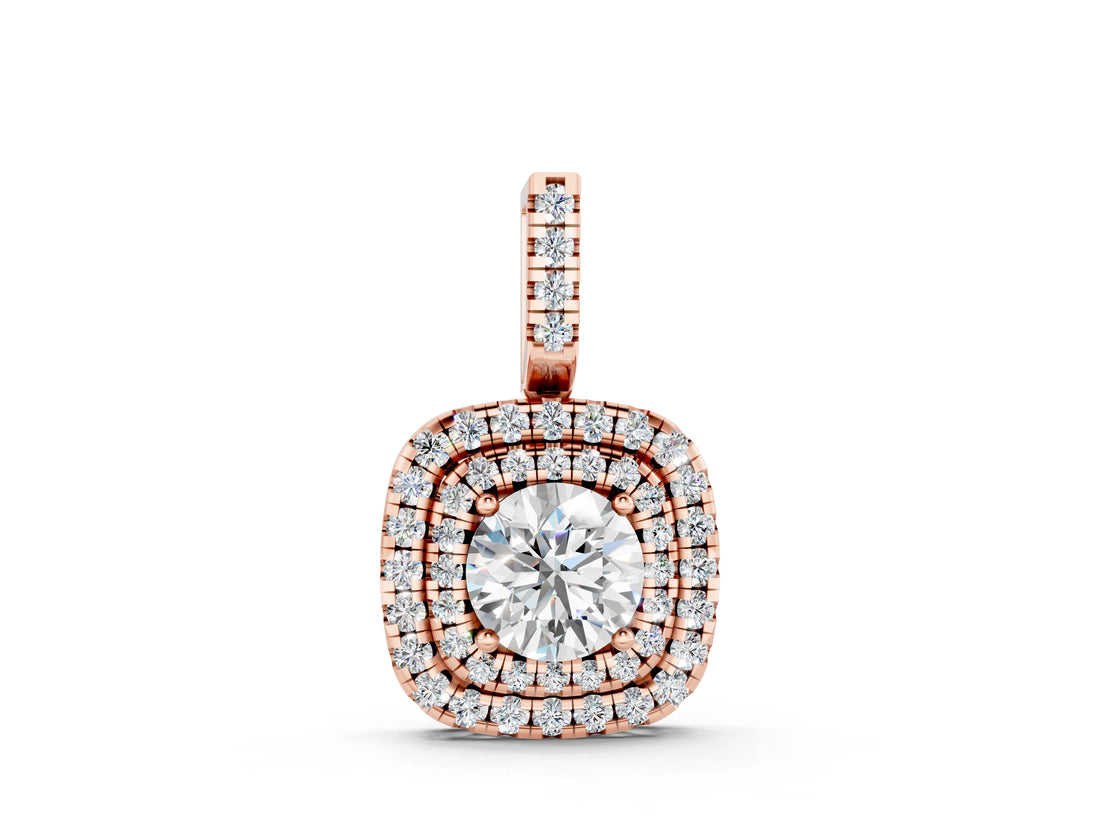 Rose gold Double Halo Round Diamond Pendant with Pavé Setting and Prong Setting_8