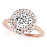 Rose gold Double Halo Round Diamond Solitaire with Pavé Band and Four-Prong Setting