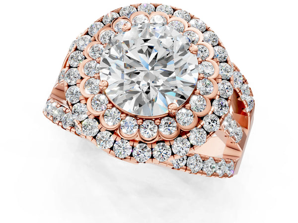 Rose Gold Round Scalloped Double Halo Engagement Ring Setting