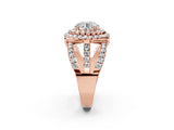 Rose gold Double Halo Round Diamond Split Shank Pave Set Ring_9