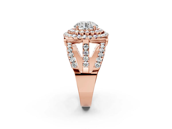 Rose Gold Round Scalloped Double Halo Engagement Ring Setting