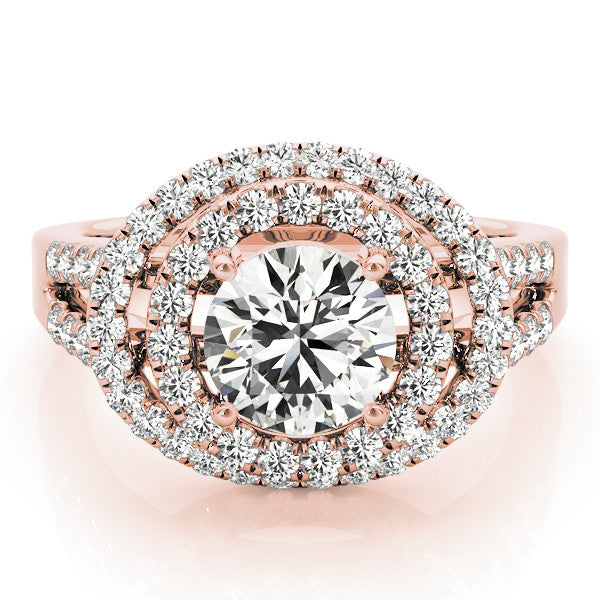 Rose gold Double Halo Round Diamond Split Shank Prong Setting Ring 1