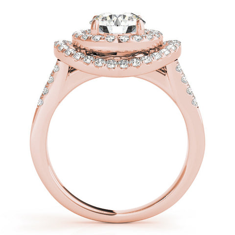 Rose gold Double Halo Round Diamond Split Shank Prong Setting Ring 2
