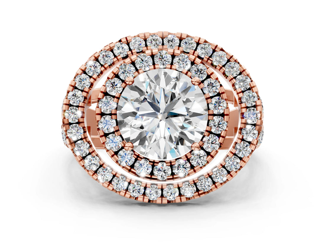 Rose gold Double Halo Round Diamond Split Shank Prong Setting Ring_18
