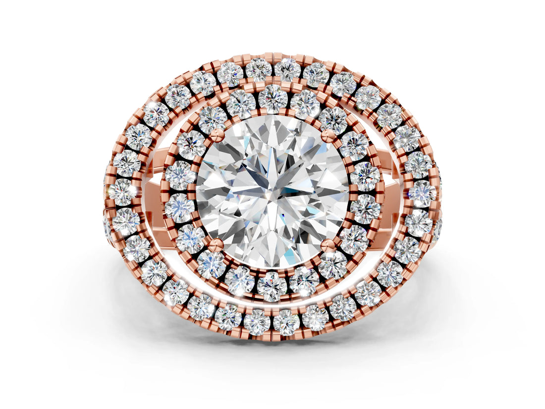 Rose gold Double Halo Round Diamond Split Shank Prong Setting Ring_6