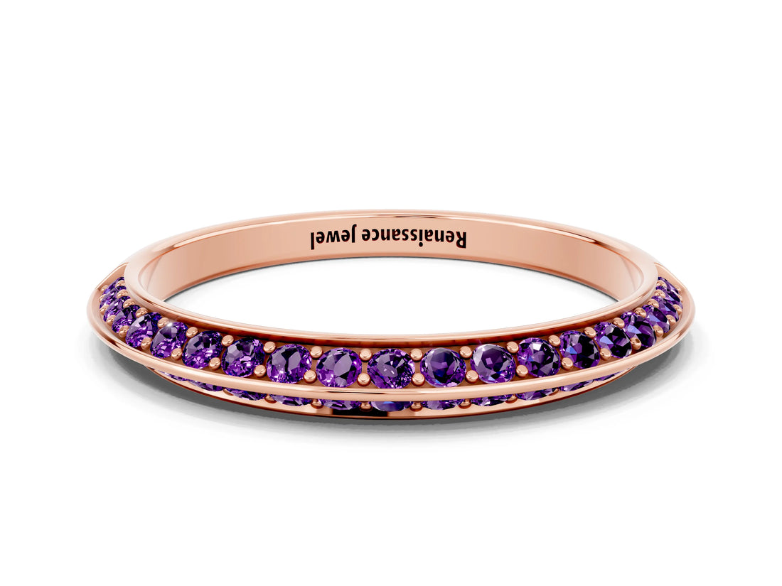 Rose gold Double Row Pavé Round Amethyst Eternity Band with Channel Setting_6