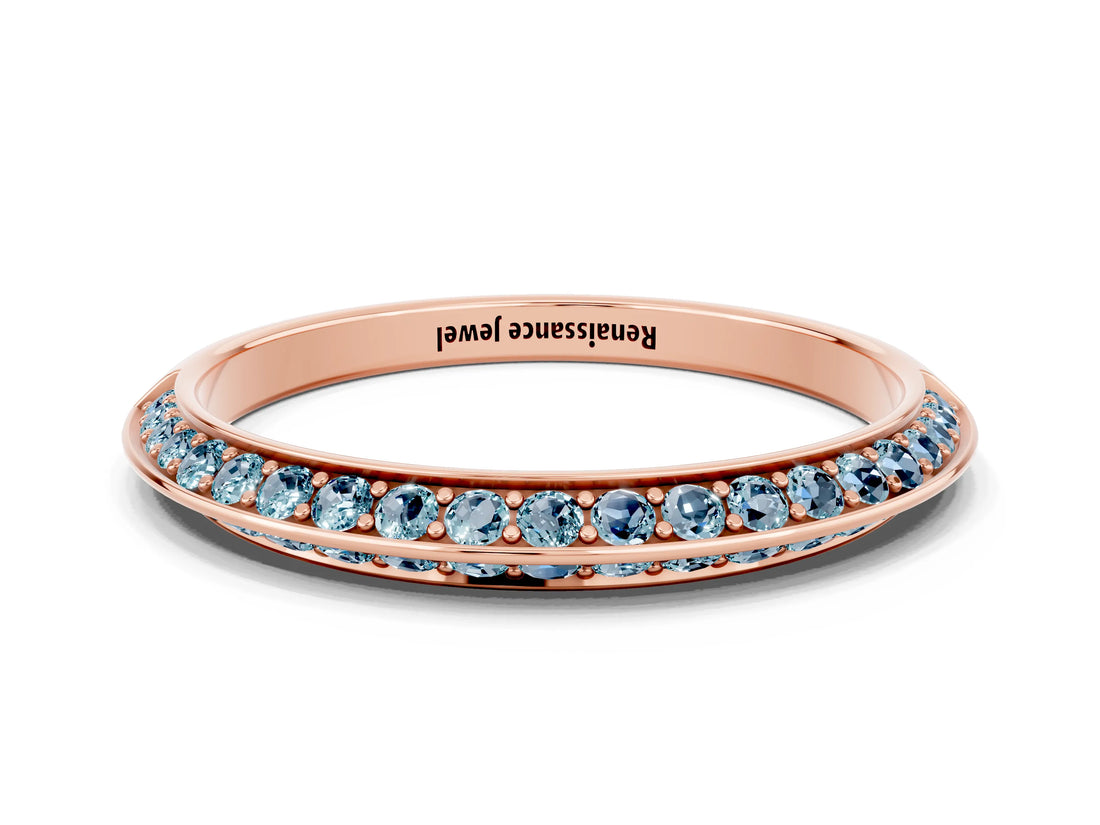 Rose gold Double Row Pavé Round Aquamarine Eternity Band with Channel Setting_6