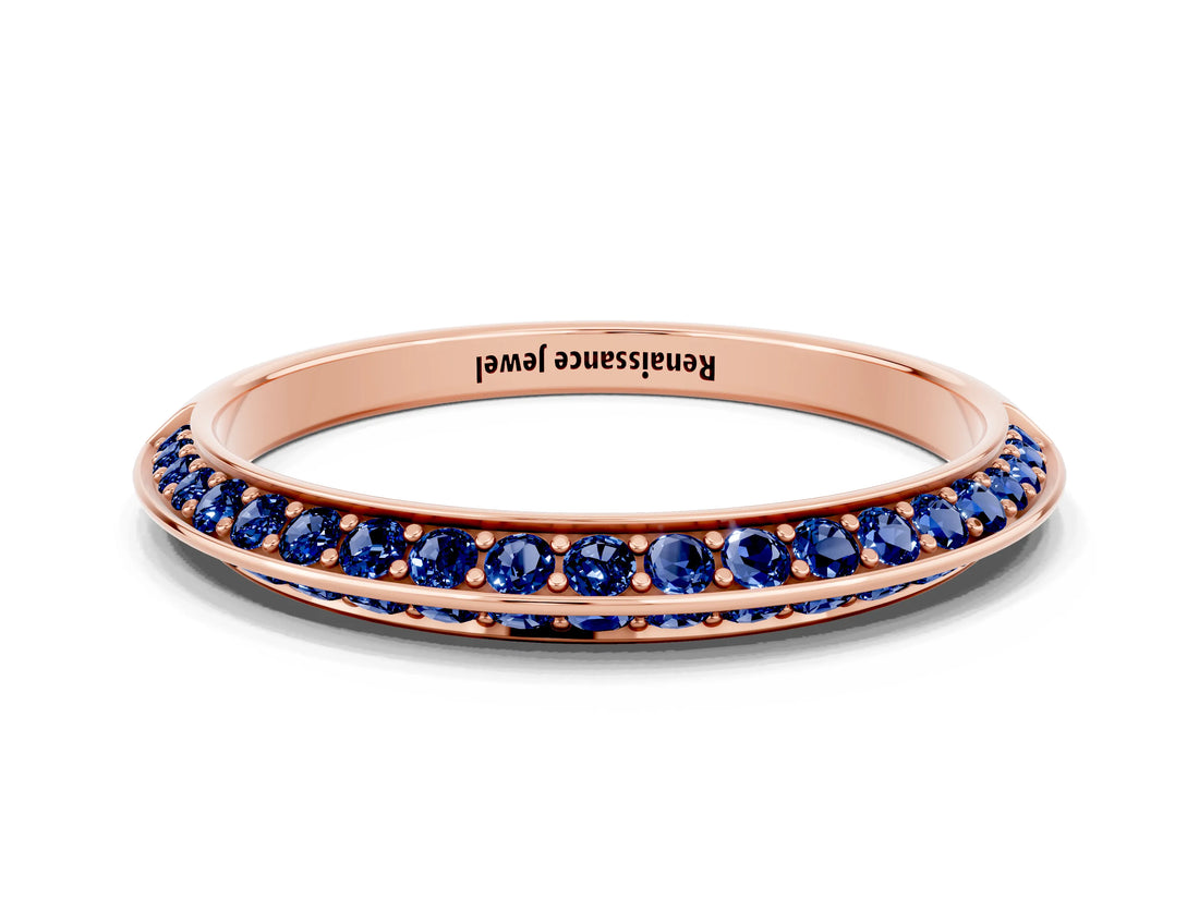 Rose gold Double Row Pavé Round Blue Sapphire Eternity Band with Channel Setting_6