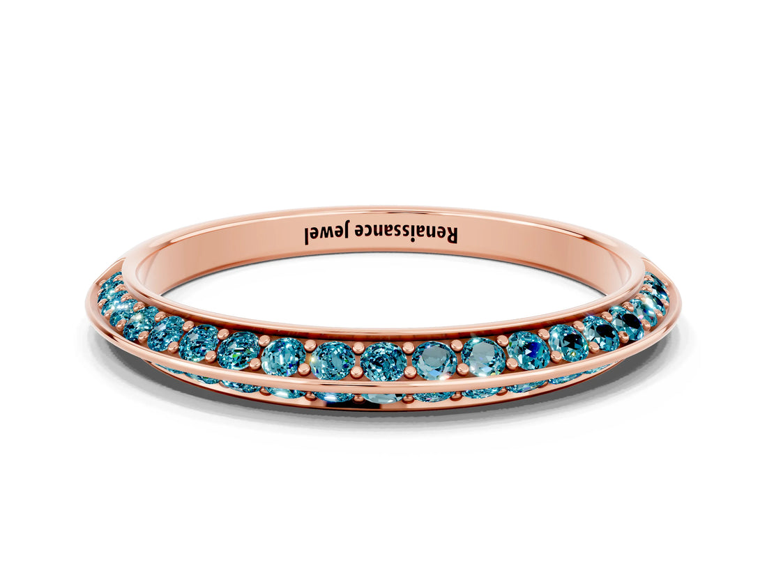 Rose gold Double Row Pavé Round Blue Topaz Eternity Band with Channel Setting_15