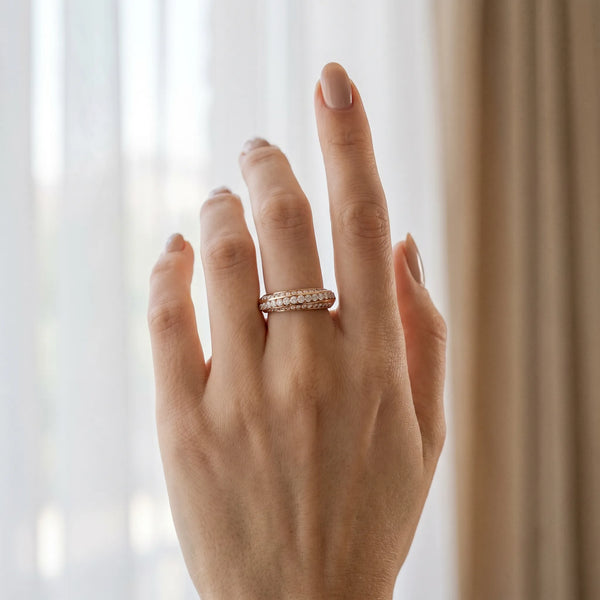 Rose gold Double Row Pavé Round Diamond Channel Set Band