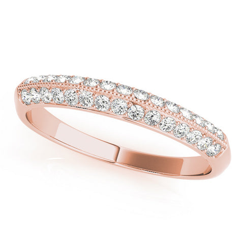 Rose gold Double Row Pavé Round Diamond White Gold Band with Shared Prong Setting