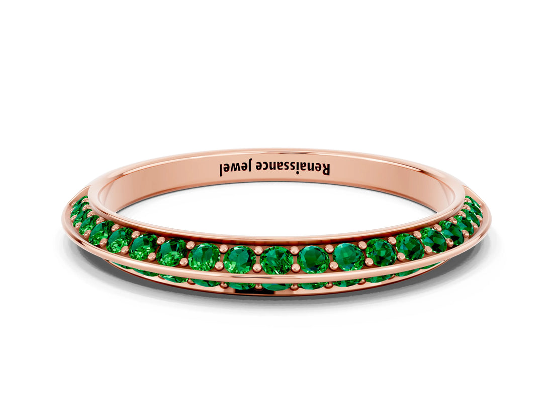 Rose gold Double Row Pavé Round Emerald Eternity Band with Channel Setting_6
