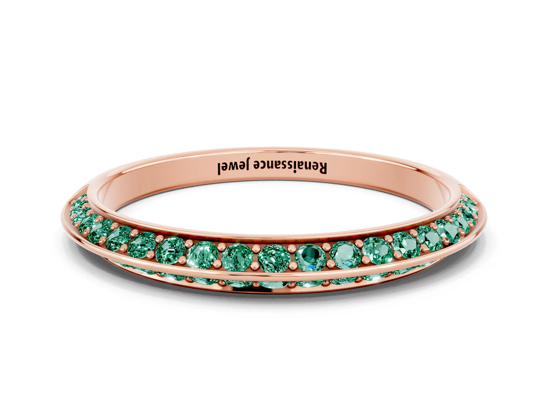 Rose gold Double Row Pavé Round Green Sapphire Eternity Band with Channel Setting_6