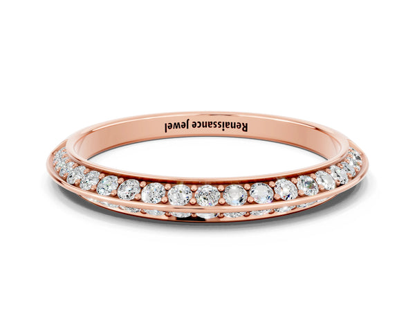 Rose Gold Round Moissanite Double Row Knife Edge Pave Half Eternity Band