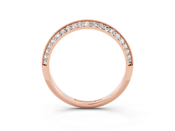 Rose Gold Round Moissanite Double Row Knife Edge Pave Half Eternity Band