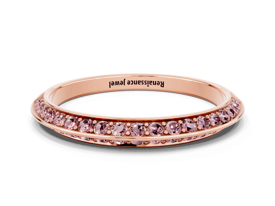 Rose gold Double Row Pavé Round Morganite Eternity Band with Channel Setting_6
