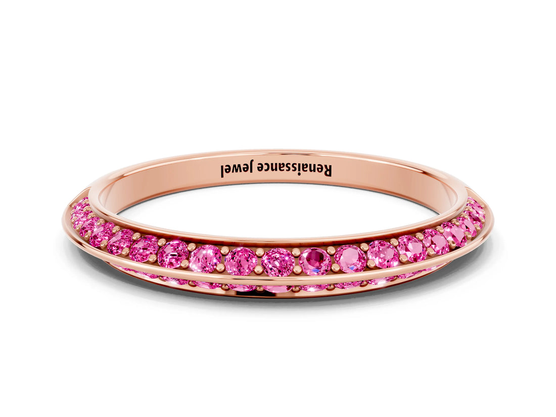 Rose gold Double Row Pavé Round Pink Sapphire Eternity Band with Channel Setting_18