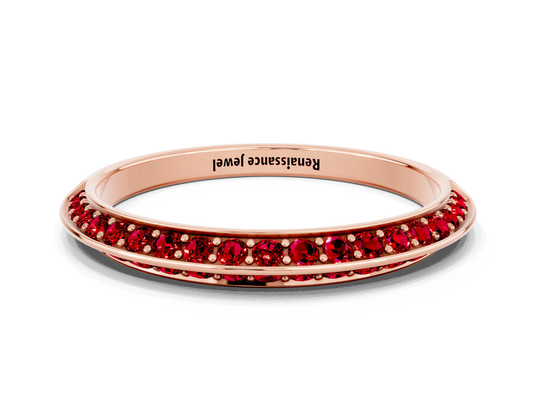 Rose gold Double Row Pavé Round Ruby Eternity Band with Channel Setting_6