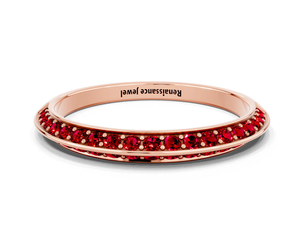 Rose Gold Round Lab-Grown Ruby Double Row Knife Edge Pave Half Eternity Band
