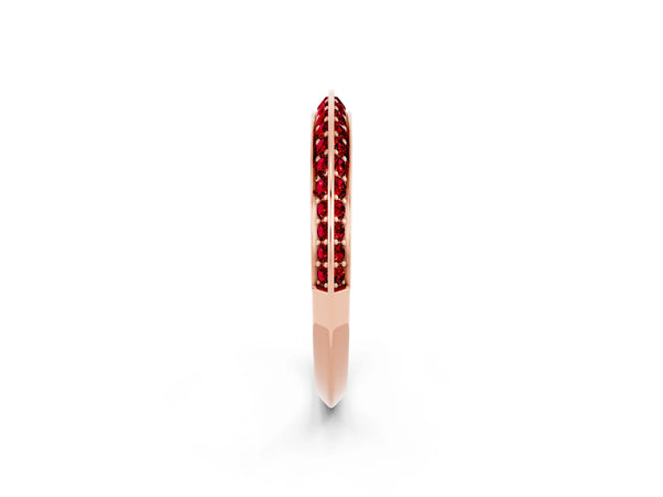 Rose Gold Round Lab-Grown Ruby Double Row Knife Edge Pave Half Eternity Band